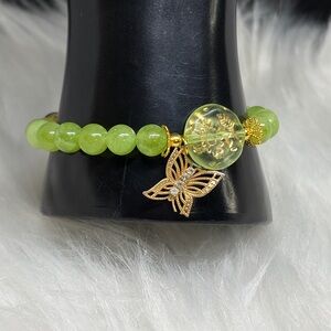 Genuine Peridot Stretch Bracelet with Vintage Elements